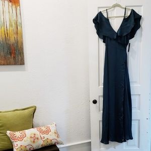 Lulu's Emerald Green Satin Wrap Maxi